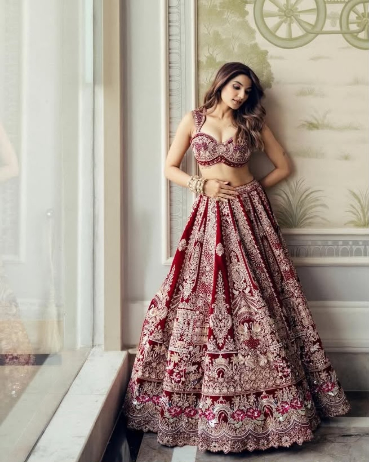 Detailed burgundy couture craftsmanship
