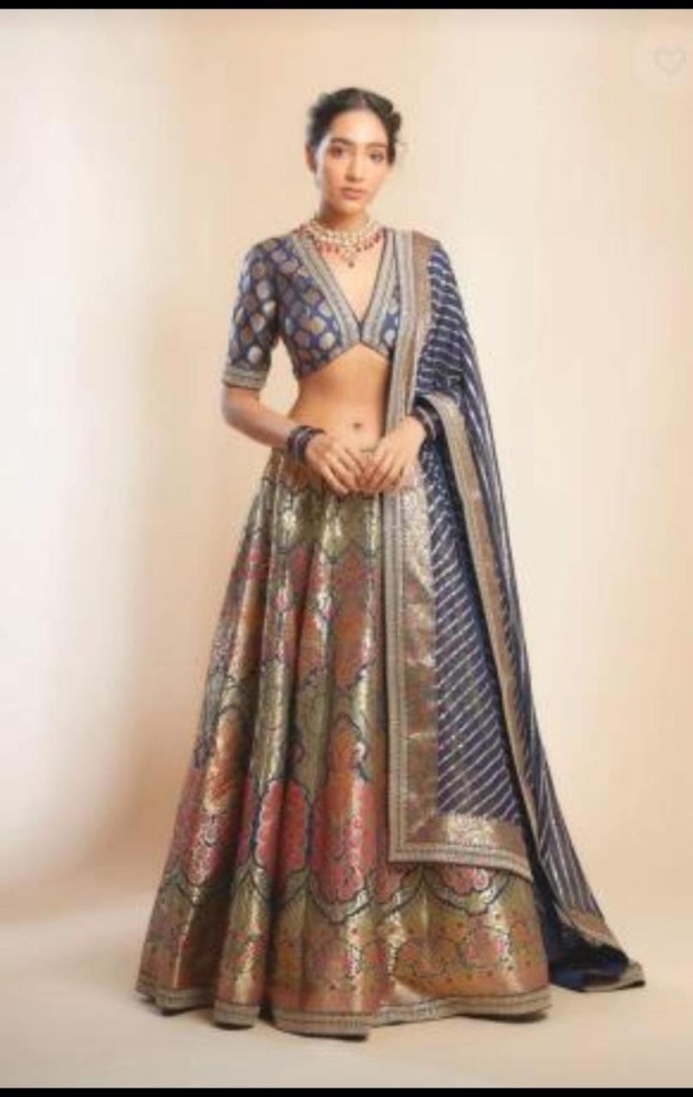 Blue and gold heritage lehenga couture